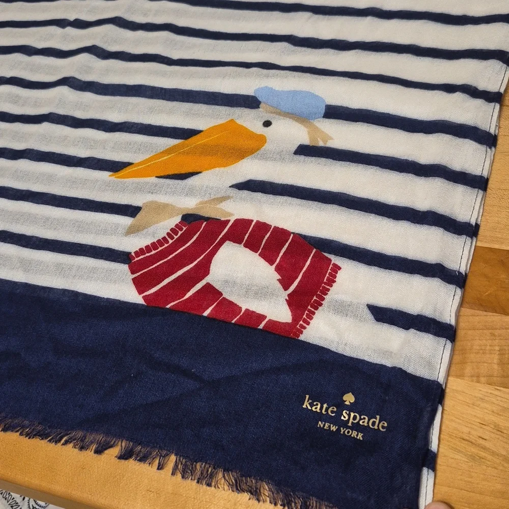Kate Spade New York Blue & White Striped Pelican Scarf